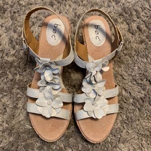 White with flowers, tiny silver metallic accents.